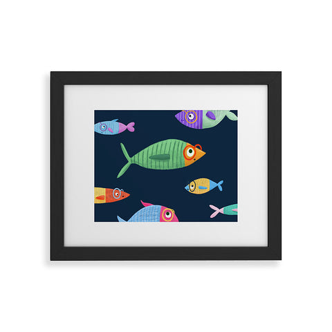 Valeria Frustaci Multicolor fishes blue Framed Art Print