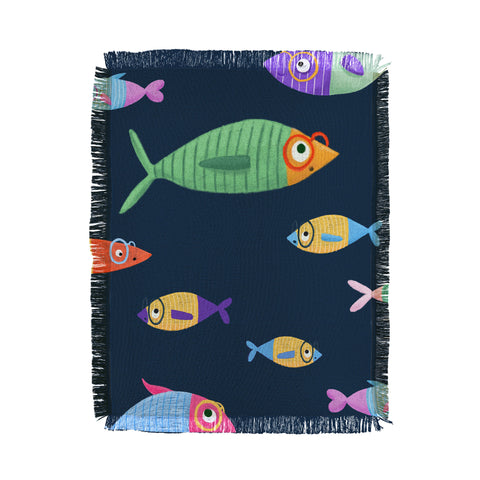 Valeria Frustaci Multicolor fishes blue Throw Blanket