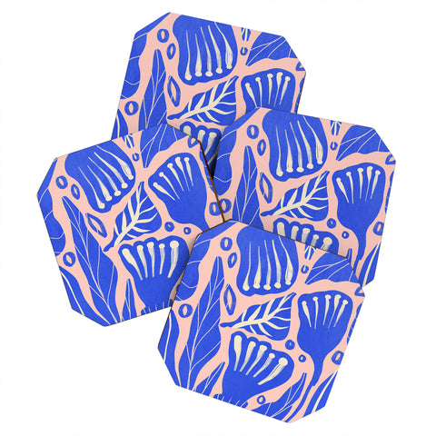 Viviana Gonzalez Abstract Floral Blue Coaster Set
