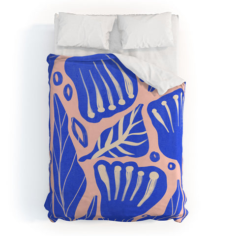 Viviana Gonzalez Abstract Floral Blue Duvet Cover