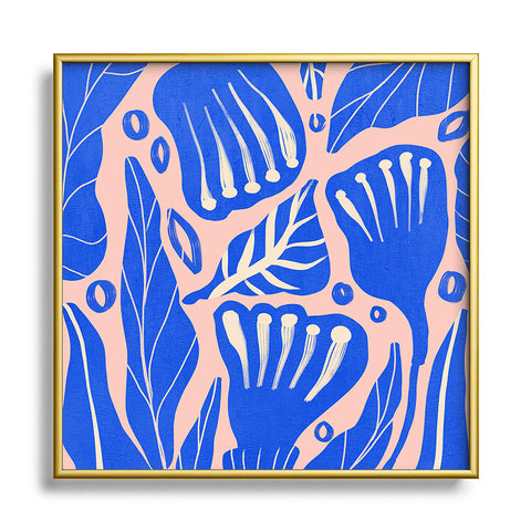 Viviana Gonzalez Abstract Floral Blue Metal Square Framed Art Print