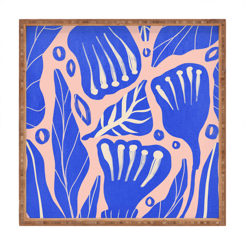 Viviana Gonzalez Abstract Floral Blue Square Tray