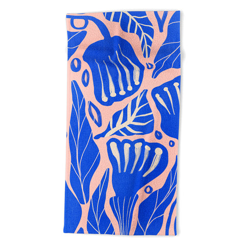 Viviana Gonzalez Abstract Floral Blue Beach Towel