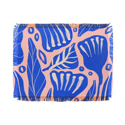 Viviana Gonzalez Abstract Floral Blue Throw Blanket