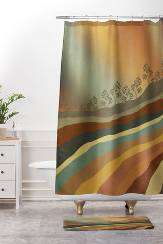 Viviana Gonzalez Abstract Retro Landscape 01 Shower Curtain And Mat