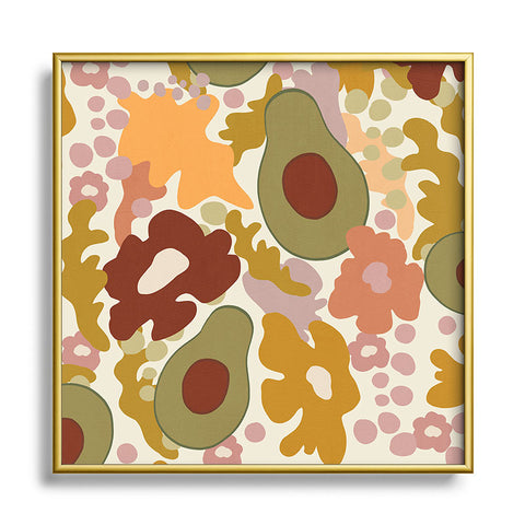 Viviana Gonzalez Avocado And Flowers Metal Square Framed Art Print