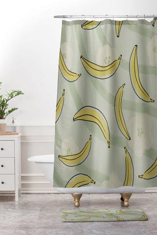 Viviana Gonzalez Banana And Flowers Shower Curtain And Mat