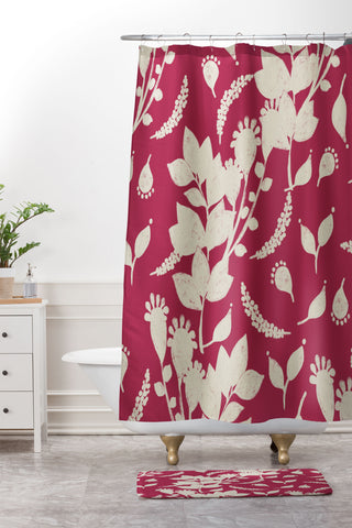 Viviana Gonzalez Floral Magenta vibes 02 Shower Curtain And Mat