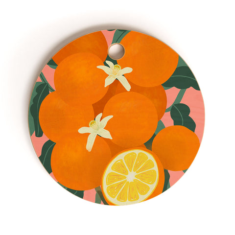 Viviana Gonzalez Fruit Harvest 01 Oranges Cutting Board Round