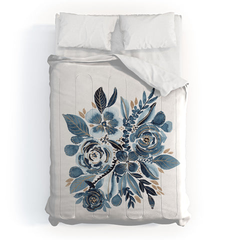 Viviana Gonzalez Indigo and gold floral 4 Comforter