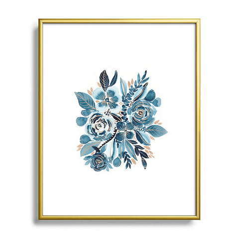 Viviana Gonzalez Indigo and gold floral 4 Metal Framed Art Print