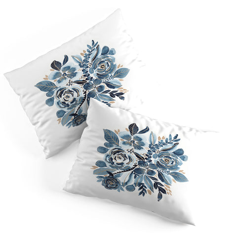 Viviana Gonzalez Indigo and gold floral 4 Pillow Shams
