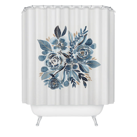 Viviana Gonzalez Indigo and gold floral 4 Shower Curtain