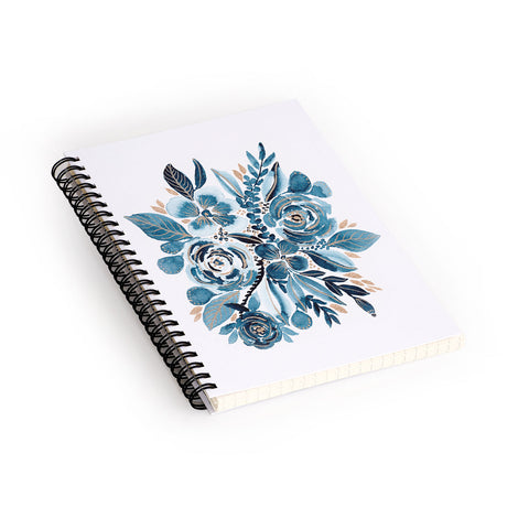 Viviana Gonzalez Indigo and gold floral 4 Spiral Notebook