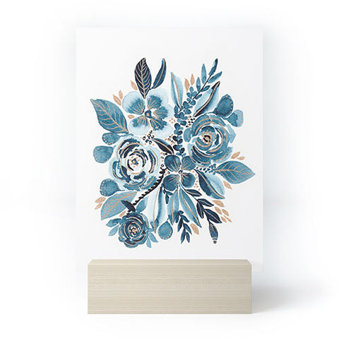 Viviana Gonzalez Indigo and gold floral 4 Mini Art Print