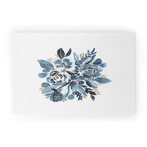 Viviana Gonzalez Indigo and gold floral 4 Welcome Mat