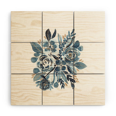 Viviana Gonzalez Indigo and gold floral 4 Wood Wall Mural