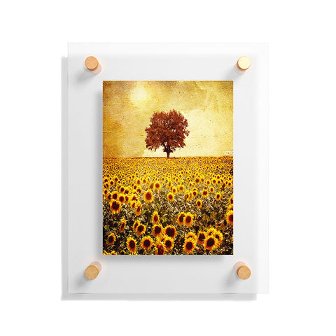 Viviana Gonzalez Lone Tree And Sunflowers Field Floating Acrylic Print