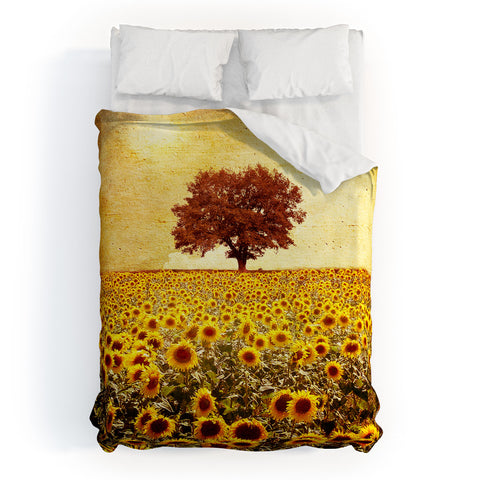 Viviana Gonzalez Lone Tree And Sunflowers Field Duvet Cover