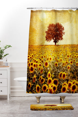 Viviana Gonzalez Lone Tree And Sunflowers Field Shower Curtain And Mat