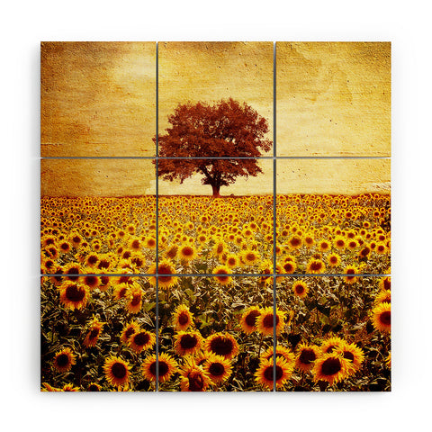 Viviana Gonzalez Lone Tree And Sunflowers Field Wood Wall Mural