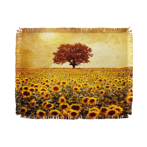 Viviana Gonzalez Lone Tree And Sunflowers Field Throw Blanket