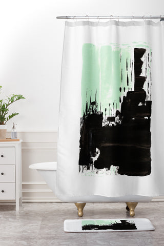 Viviana Gonzalez Minimal black and mint I Shower Curtain And Mat
