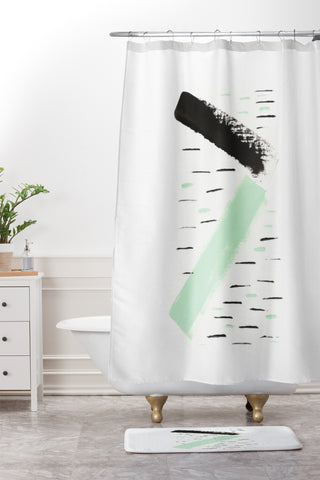 Viviana Gonzalez Minimal black and mint II Shower Curtain And Mat