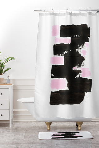 Viviana Gonzalez Minimal black and pink II Shower Curtain And Mat
