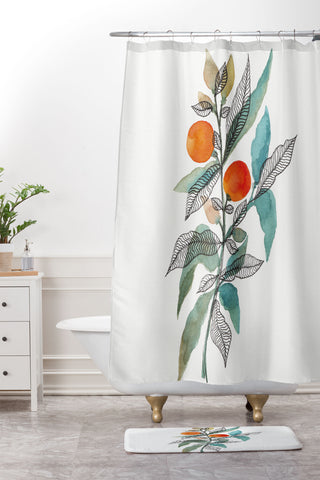Viviana Gonzalez Watercolor ink leaves 3 Shower Curtain And Mat