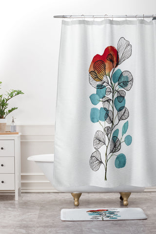 Viviana Gonzalez Watercolor ink leaves II Shower Curtain And Mat