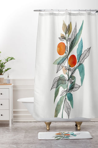Viviana Gonzalez Watercolor ink leaves III Shower Curtain And Mat