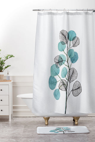 Viviana Gonzalez Watercolor ink leaves Shower Curtain And Mat