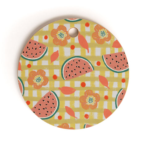 Viviana Gonzalez Watermelon And Flowers Cutting Board Round