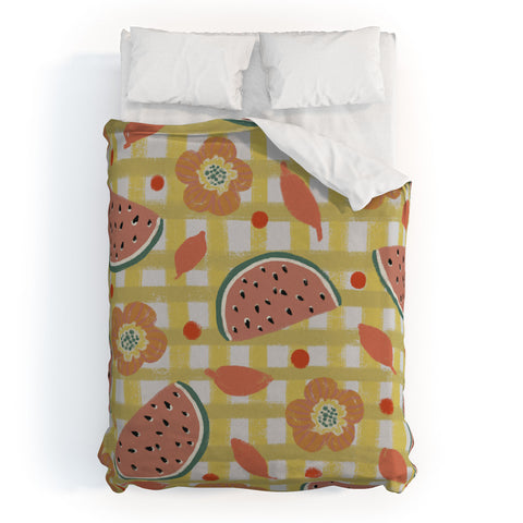 Viviana Gonzalez Watermelon And Flowers Duvet Cover