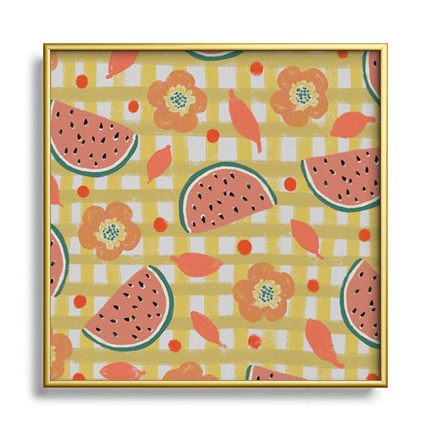 Viviana Gonzalez Watermelon And Flowers Square Metal Framed Art Print