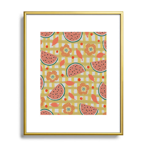 Viviana Gonzalez Watermelon And Flowers Metal Framed Art Print