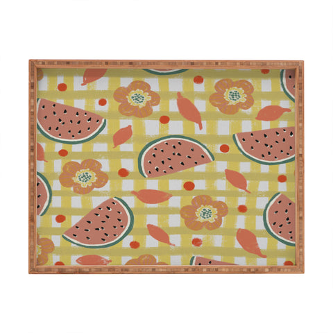 Viviana Gonzalez Watermelon And Flowers Rectangular Tray
