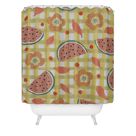 Viviana Gonzalez Watermelon And Flowers Shower Curtain