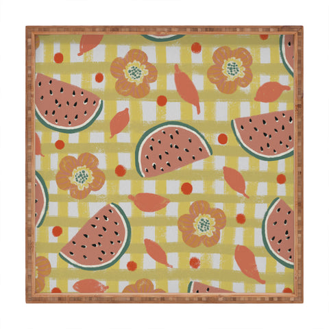 Viviana Gonzalez Watermelon And Flowers Square Tray
