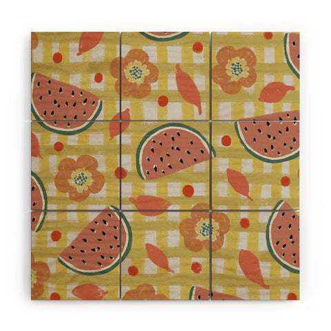 Viviana Gonzalez Watermelon And Flowers Wood Wall Mural