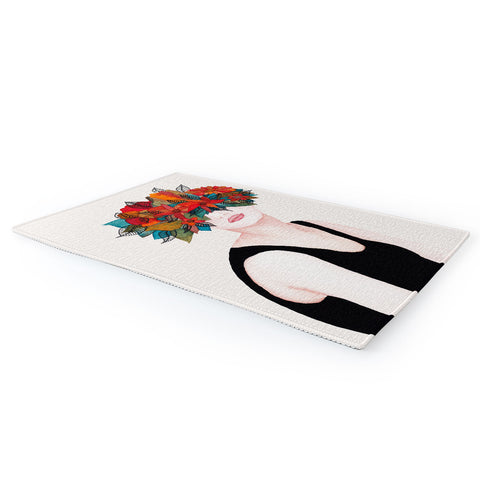 Viviana Gonzalez Woman in flowers watercolor 3 Area Rug
