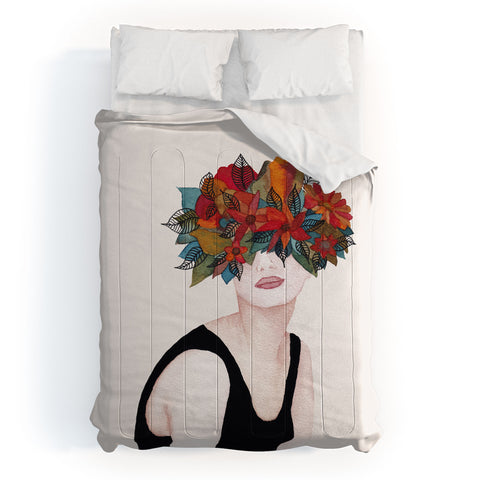 Viviana Gonzalez Woman in flowers watercolor 3 Comforter