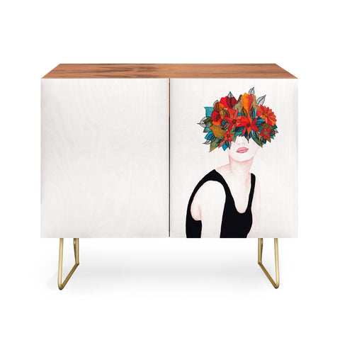 Viviana Gonzalez Woman in flowers watercolor 3 Credenza