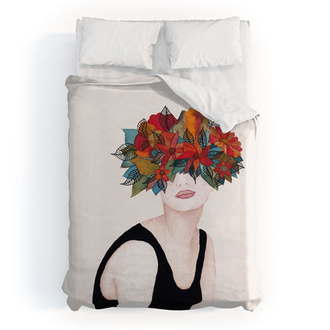 Viviana Gonzalez Woman in flowers watercolor 3 Duvet Cover