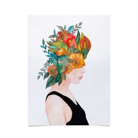 Viviana Gonzalez Woman in flowers watercolor Poster