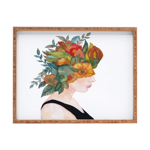 Viviana Gonzalez Woman in flowers watercolor Rectangular Tray