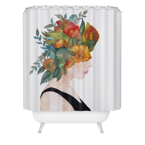 Viviana Gonzalez Woman in flowers watercolor Shower Curtain