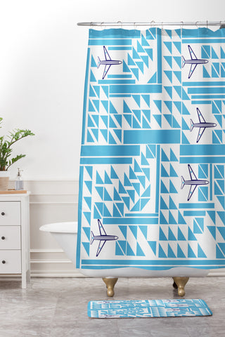 Vy La Airplanes And Triangles Shower Curtain And Mat