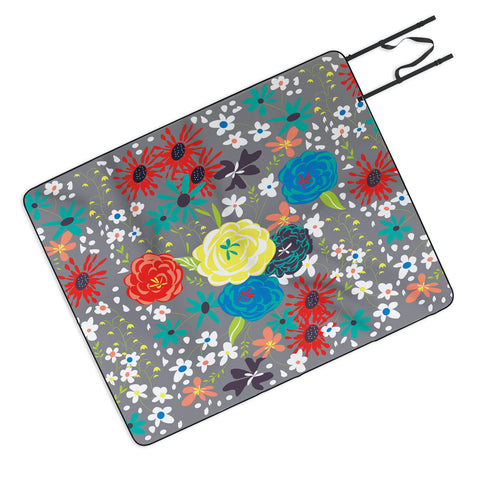 Vy La Bloomimg Love Gray Picnic Blanket